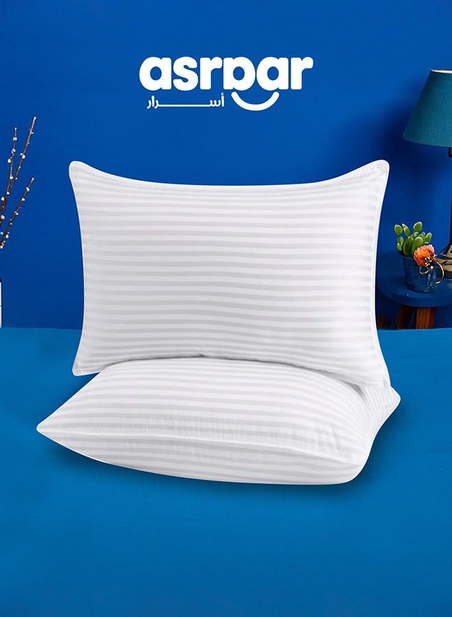 Asraar Premium 20 cm Thick Microfiber Bed Pillows With Stripes, Standard Size 1000 Grams, Hotel-Quality Cooling Pillow for All Sleep Positions - Ideal for Side, Back & Stomach Sleepers, Fluffy Bed Stripe Pillows for Bed, Machine Washable, 75 x 50 cm White - 2 Pillow - Image 1